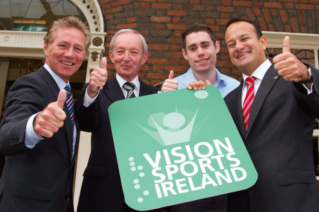 Left to right: Eamonn Coghlan, Robert Dobbyn (ex-Chair, Vision Sports Ireland, Jason Smyth and Leo Varadkar.